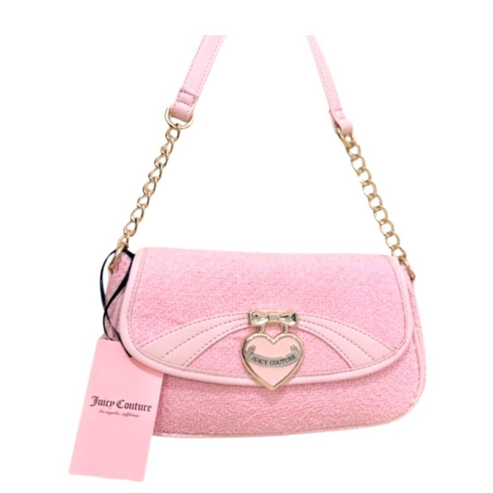 Juicy Couture Pink Quilted Shoulder Bag with Gold Heart Clasp